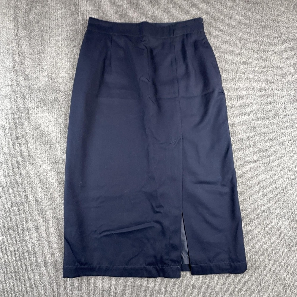 Liz Sport Skirt Womens 14 Blue Twill Straight Long Lined Pockets Zip Workwear